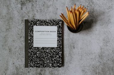 black and white book on gray marble table