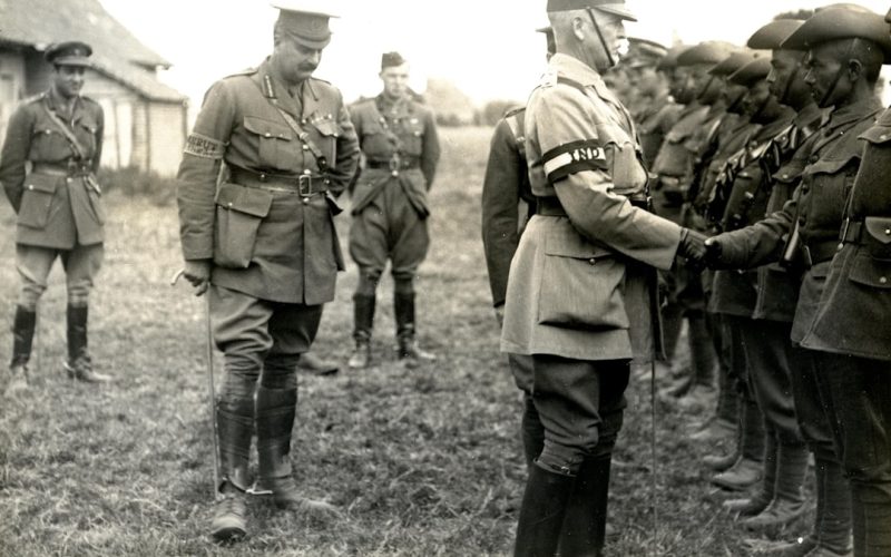World War 1 officer congratulating soldiers