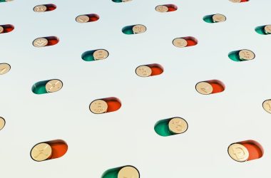 a group of pills floating in the air