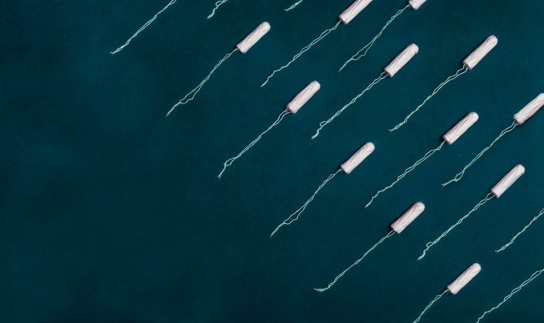 white strings on blue surface