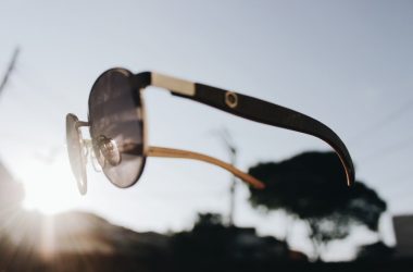 floating black and silver Aviator sunglasses
