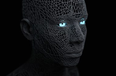 a man with blue eyes and a black background