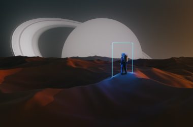 a man standing in the middle of a desert