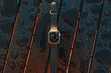 silver aluminum case apple watch with white sport band