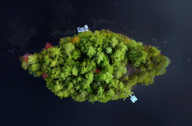 An aerial view of a small island in the water