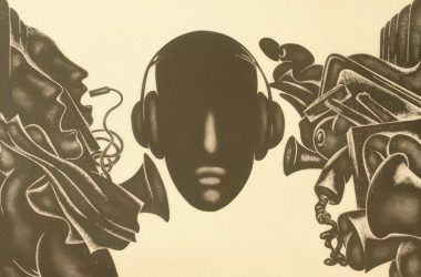 a drawing of a person with headphones on