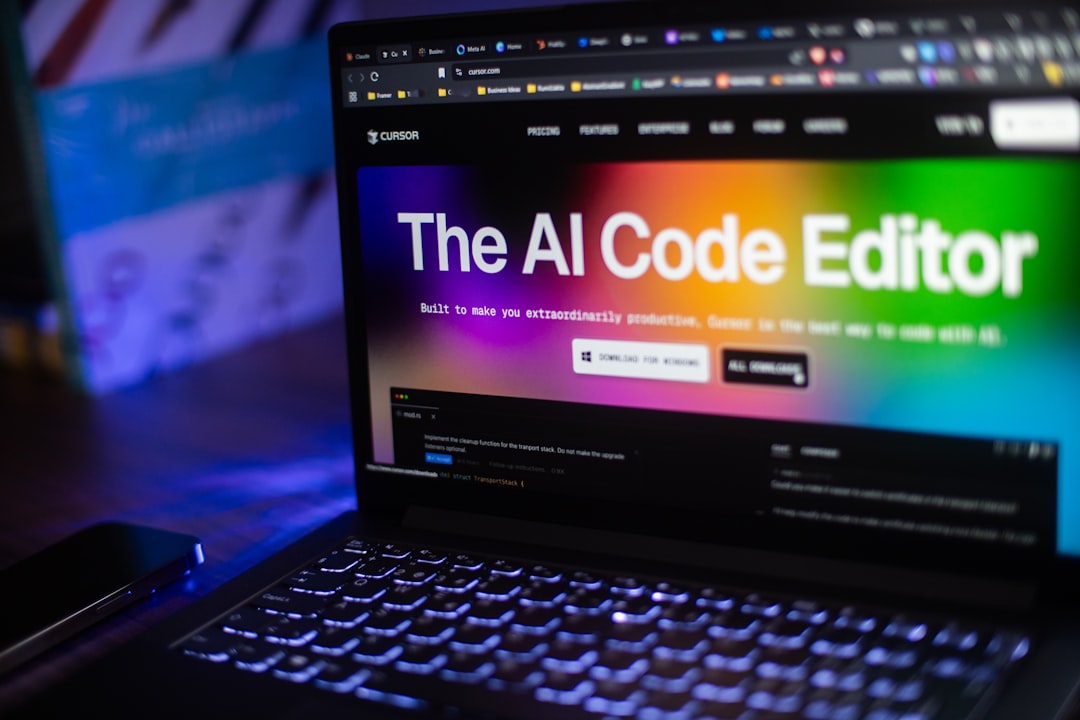 Laptop displays "the ai code editor" website.