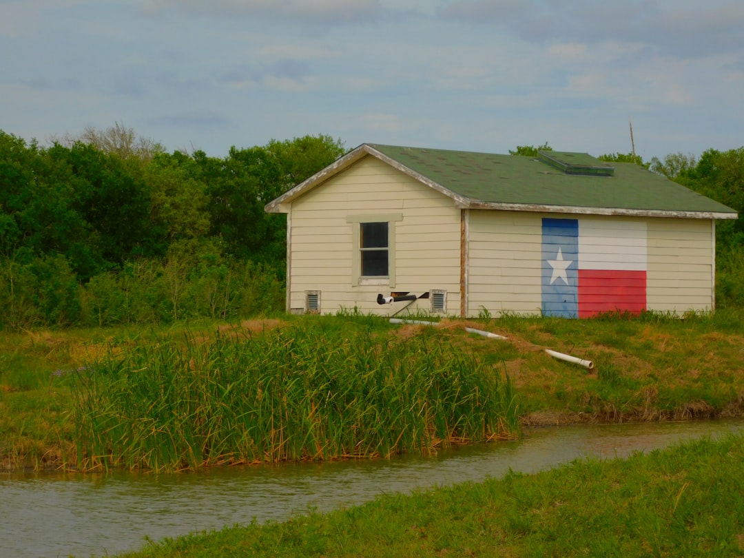 white and red wooden house beside green grass and river during daytime