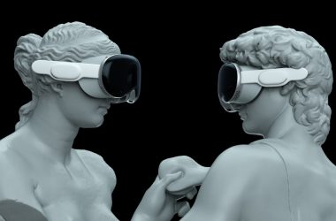 a couple of statues wearing virtual glasses
