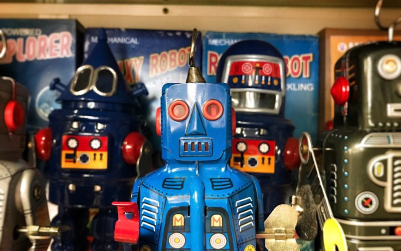 blue and black robot figurine