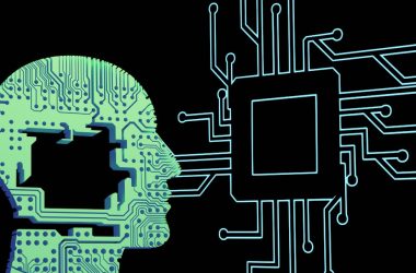 a person's head with a circuit board in front of it