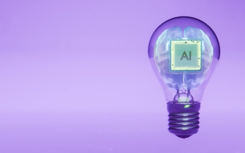 Ai brain inside a lightbulb illustrates an idea.