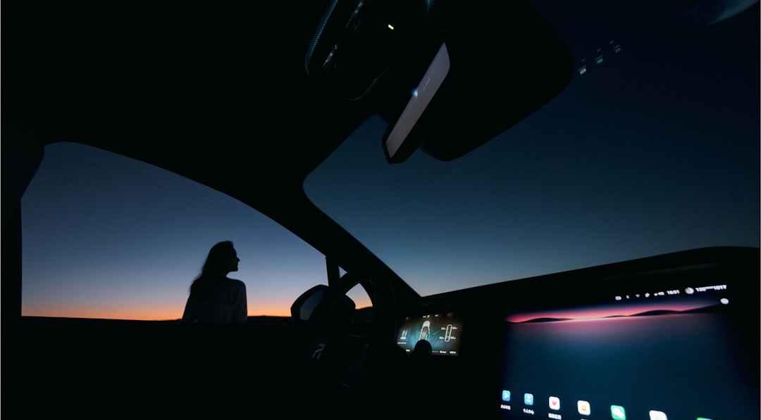a person sitting in a car at night