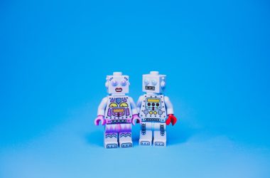 white and purple robot toy