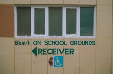 a building with a sign on the side of it