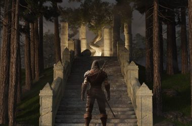 a man standing on top of a set of stairs