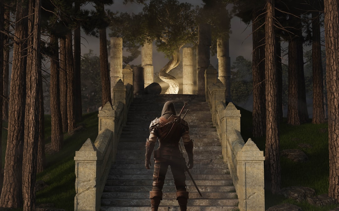 a man standing on top of a set of stairs